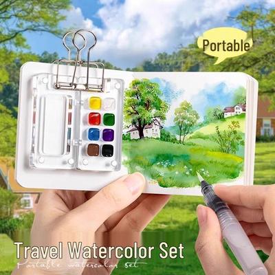 Portable Mini Watercolor & Acrylic Paint Set with Easel & Sketchbook