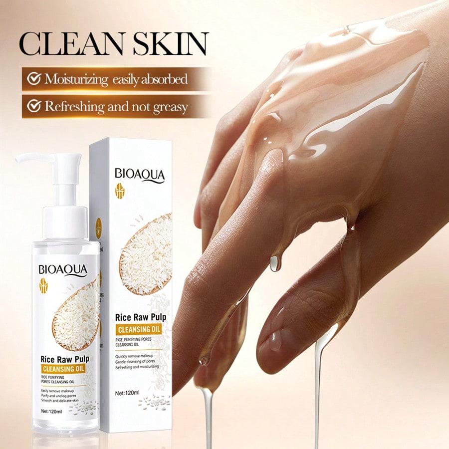 1pc 120ml Rice Cleansing Oil, Lip, Eye And Face Make-Up Remover, Deep Cleans Pores, Easily Removes M