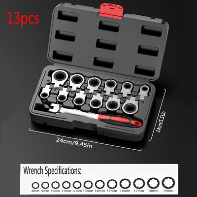 8-in-1 / 13-in-1 Ratschenschlüssel-Set mit wechselbaren Köpfen | Flexibler Kopf & Chrom-Vanadium-Stahl