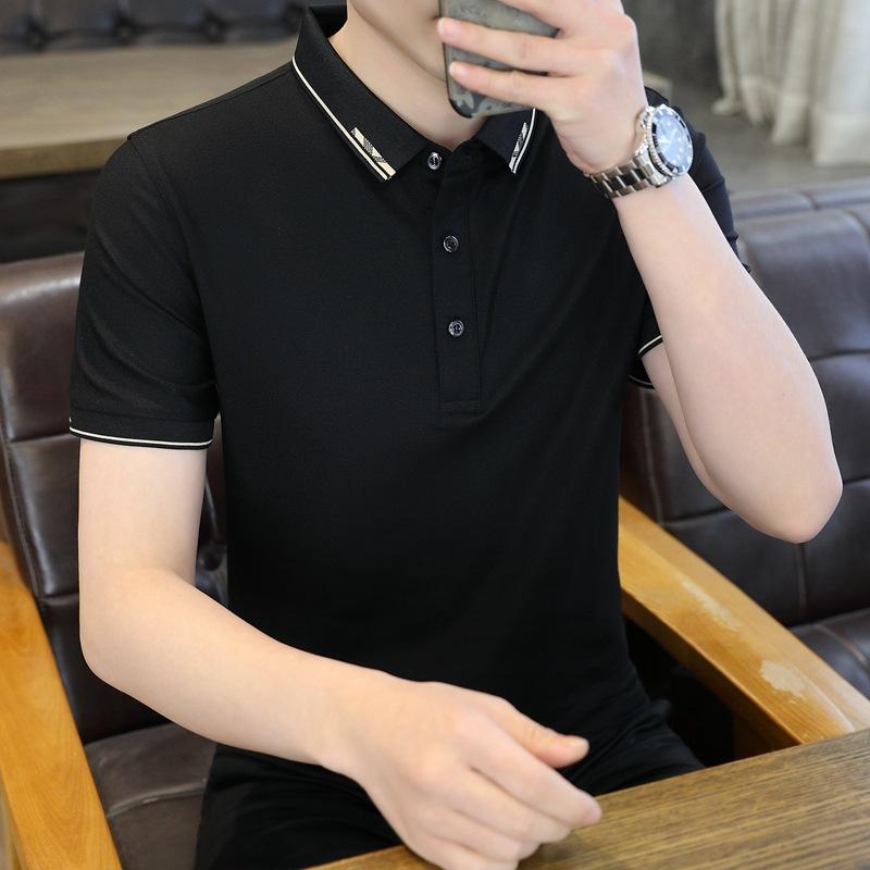 Summer New Men'S Business Casual Short Sleeve Polo Shirt Anti-Wrinkle Ice Silk T-Shirt Top Lapel Polo Workwear