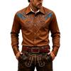 Camisa Occidental para Hombre Retro Estampado 3D Bordada Manga Larga Ajuste Top de Fiesta