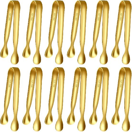 HOTEC 12-Pack Mini Sugar Tongs Stainless Steel Ice Tongs 4.3Inch Serving Tongs for Coffee Bar, Tea Party, Appetizers, Desserts, Buffet – Food-Grade