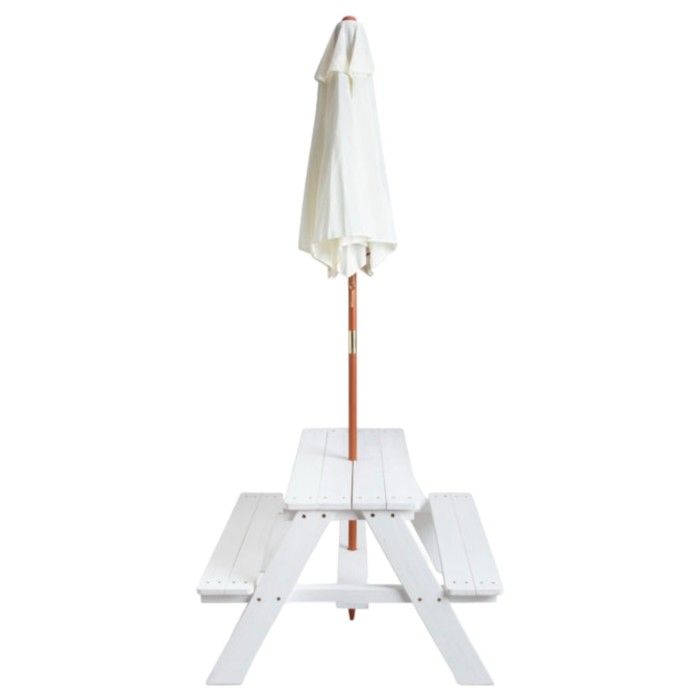 Table de pique-nique enfant avec parasol - GINGER HOME - Bois de pin massif - Anti-UV 30+ - Jusqu'à 4 enfants