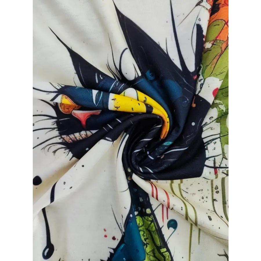 Mens Eye-catching Cat Graffiti T-Shirt - Lightweight & Breathable Short Sleeve Crew Neck Top - Fashionable Summer Wear, Perfect for Leisure & Gifts