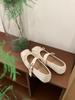 French Retro Satin Square Head Bow Grandma Shoes One-word Buckle with Mary Jane Single Shoes, Sweet Temperament Small Leather Shoes