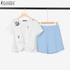 ZANZEA Women Short Sleeve Print Blouse and Shorts Summer Two Piece Suit Sets