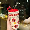 Cartoon Happy Kitten Ceramic Straw Cup Children's Household Cup with Cover Girly Heart Personalized Gift Souvenir
