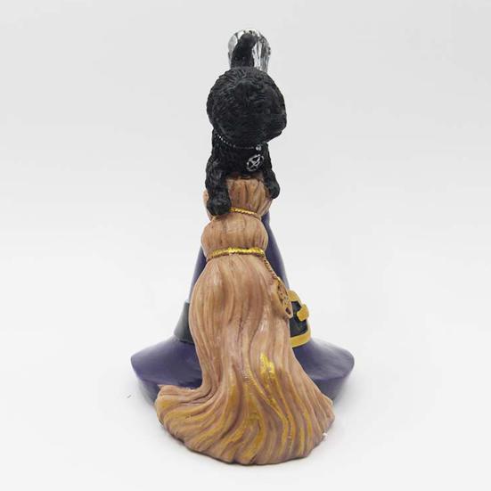 Halloween Black Cat Decoration Evil Black Cat on Magic Broom Resin Cat Statue with Hat Tabletop Ornament for Indoor Home Desktop Decor