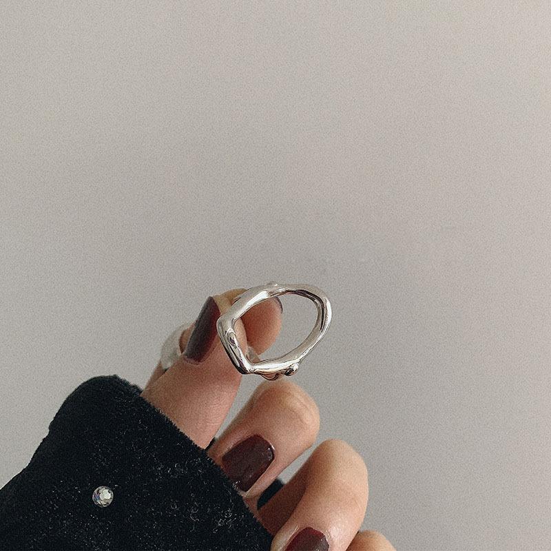 Elegant Silver S925 Open Adjustable Ring With Unique Irregular Light Design Surface