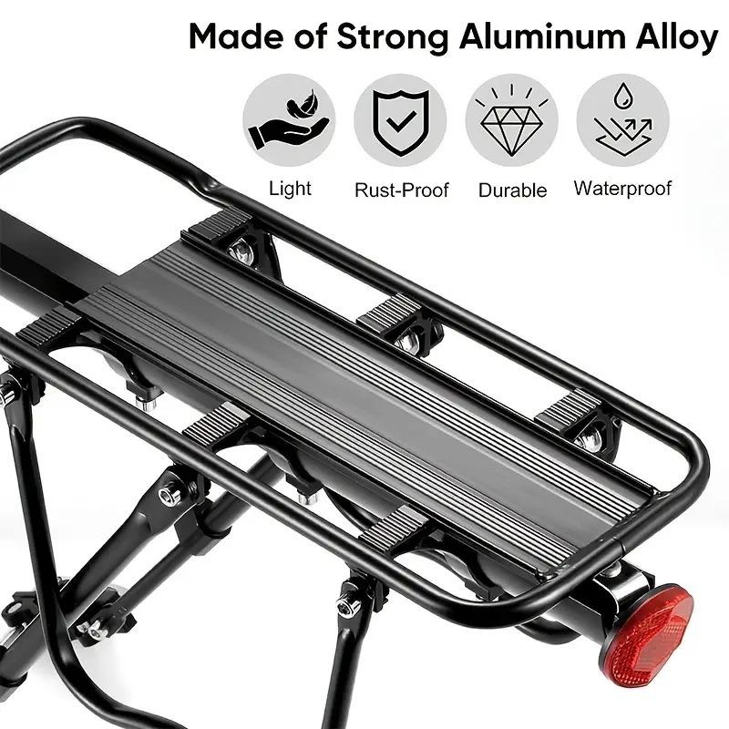 Rear Bike Rack Aluminum Alloy Adjustable Cargo Carrier for 26-29 Inch Mountain Road Bike Cycling Luggage Carrier with Reflector