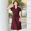 Paster Elegant Summer Lapel Short Sleeve A-Line Midi Dress