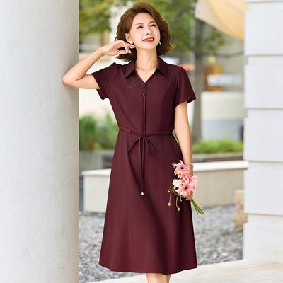 Paster Elegant Summer Lapel Short Sleeve A-Line Midi Dress