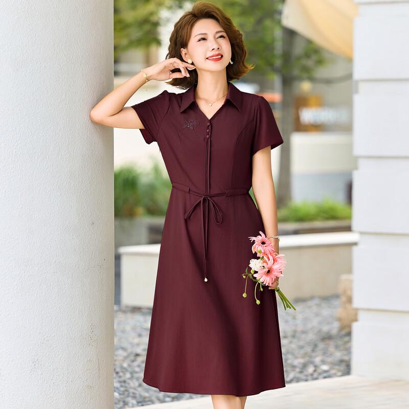 Paster Elegant Summer Lapel Short Sleeve A-Line Midi Dress 44