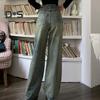 Jeans da donna Vita alta Chiusura con bottoni con cerniera Tinta unita Gamba larga ampia Lunghezza del pavimento Tasche dritte effetto invecchiato Pantaloni denim colorfast morbidi da donna