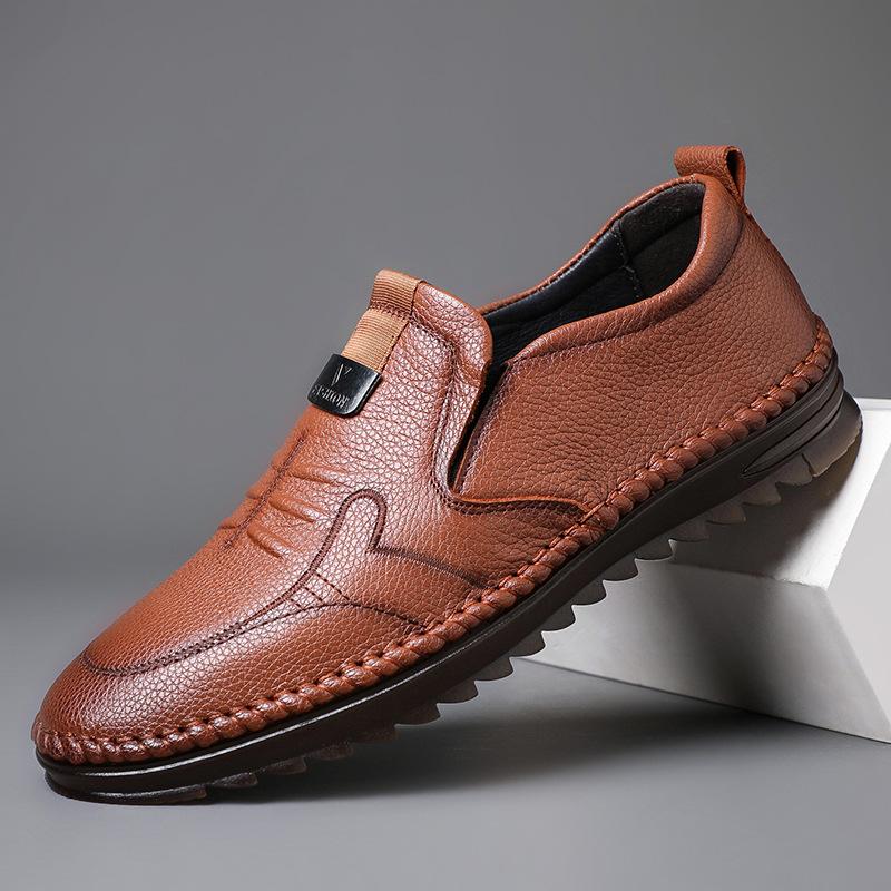 First layer cowhide summer men's casual leather shoes genuine leather soft sole soft surface single shoes men's dad breathable men's shoes