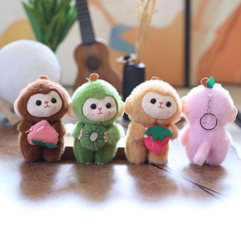 Cartoon Cute Fruit Monkey Plush Toy Keychain Stuffed Animal Doll Keyring Lovely Backpack Pendant Car Key Holder Decoration Gift