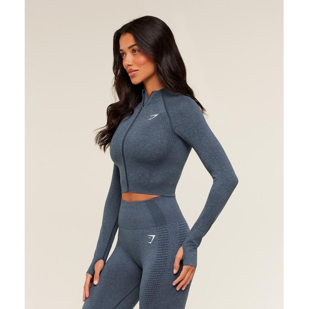 Gymshark Jachetă Vital Midi cu Fermoar Gs Albastru Stealth Melanj B5a9q Ud7x