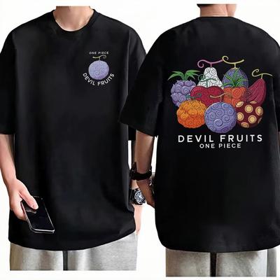 One Piece Devil Fruits TShirt Unisex Retro Anime Graphic Print Crew Neck Pure Cotton Oversized Fashion Tops For Men Women