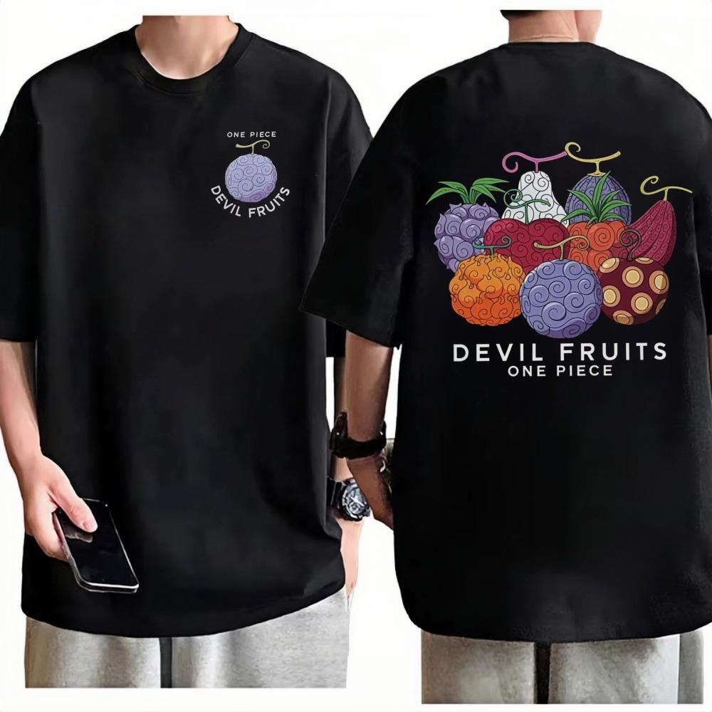 One Piece Devil Fruits TShirt Unisex Retro Anime Graphic Print Crew Neck Pure Cotton Oversized Fashion Tops For Men Women M
