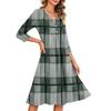 Lässiges Damen-Karo-Kleid mit V-Ausschnitt und Dreiviertelärm