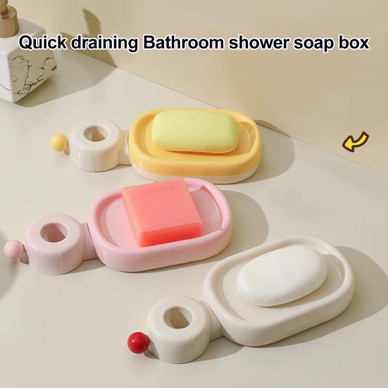 Double Layer Soap Dish with Drain Holes Wall Mounted Soap Holder Suction Cup Self Draining Soap Case for Shower Bathroom Kitchen Sink