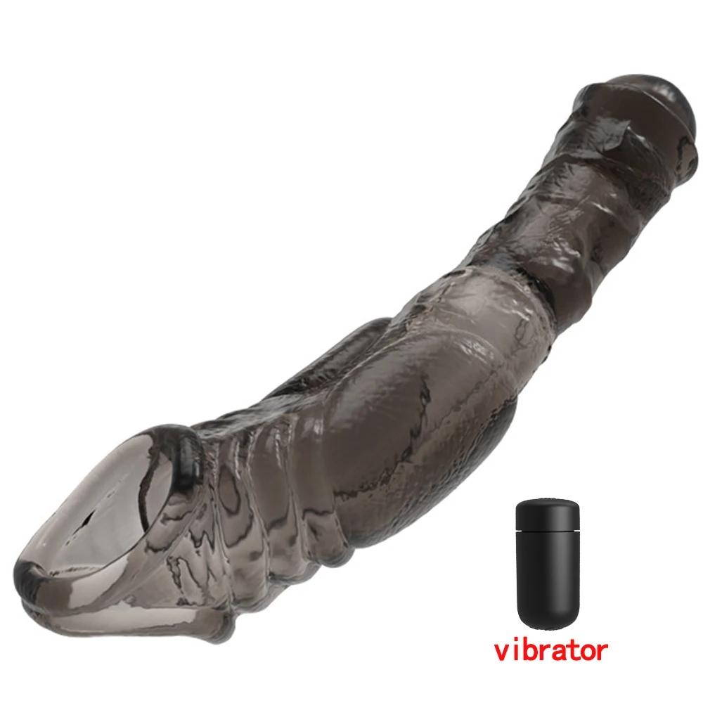 Reusable Extend Penis Enlargement Sleeve Vibrator Cock Ring Reusable Condoms Sex Toys for Men G Spot Vibrating Delay Ejaculation
