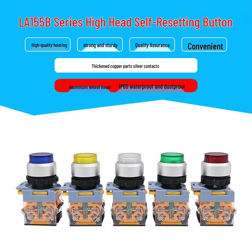 

LA155B-11H No Light High Head IP65 Waterproof Dustproof Button with Aluminum Ring - Silver Contacts зелений
