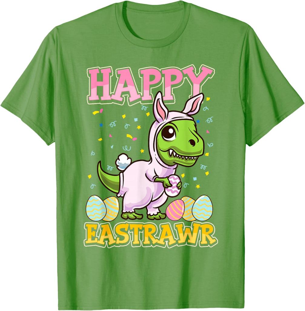 Happy Eastrawr Dinosaur Bunny Costume Graphic Tee Men's Casual Cotton Short Sleeve T-Shirt
