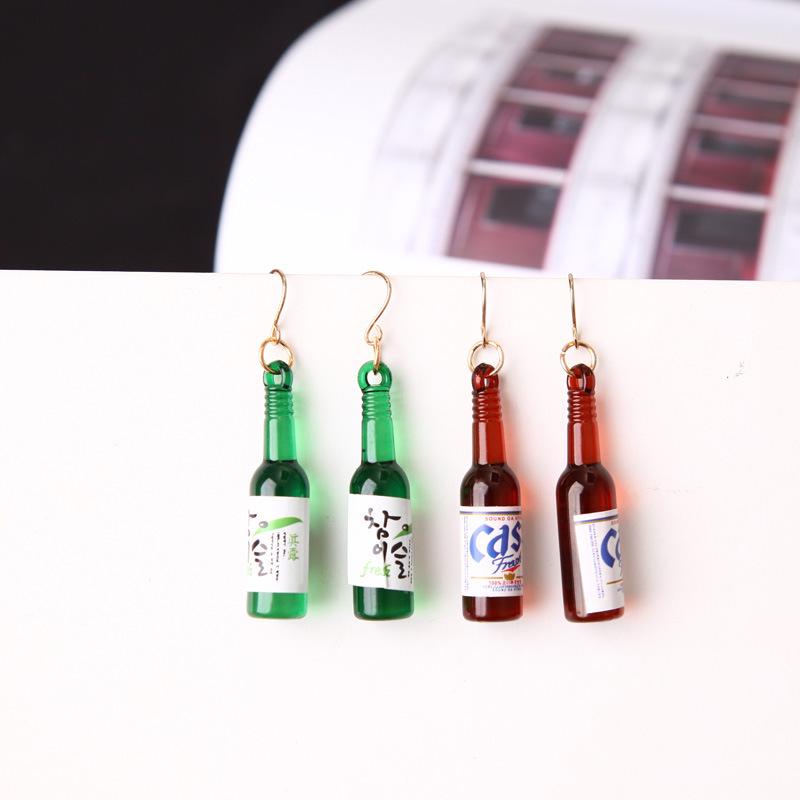 Beer Bottle Dangle Earring for Women Creative Simulation of Mineral Bottles Jewelry Cute Green Brown Statement Drop Earrings