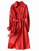 Handmade Leather Stylish Red Long Women's Trench Coat Genuine Soft Lambskin