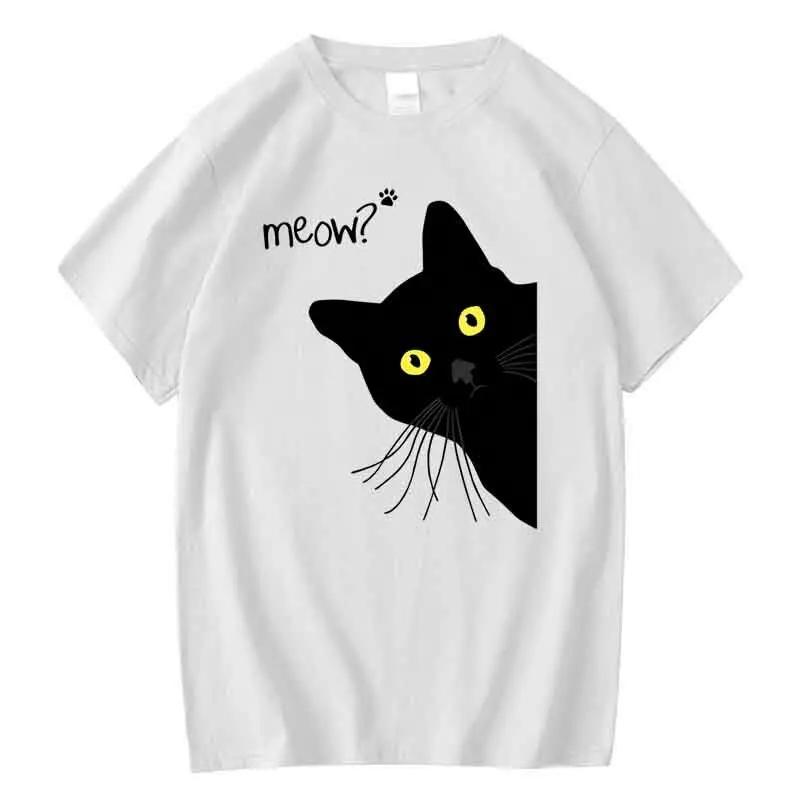 Herren T-Shirt 100% Baumwolle Sommer Meow Schwarzer Katzenaufdruck Herren T-Shirt Lässig Locker Rundhals Herren T-Shirt Kurzarm T-Shirt Herren T-Shirts