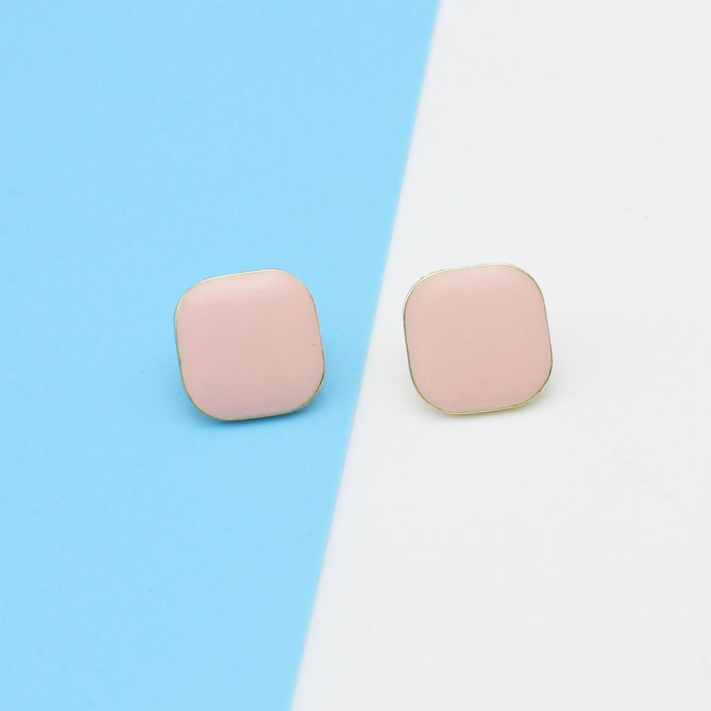 Square Enamel Pink Stud Earring for Women Retro Simple Geometric Temperament Cute Jewelry Brincos Gift