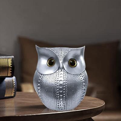 Modern Classy Lucky Owl Resin Art Figure Showpiece (Silver), 1 Piece