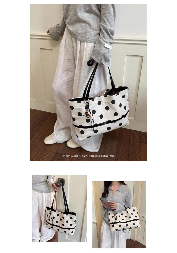 2026 New Korean Casual Polka Dot Tote: Versatile, Large-Capacity Underarm Shoulder Bag