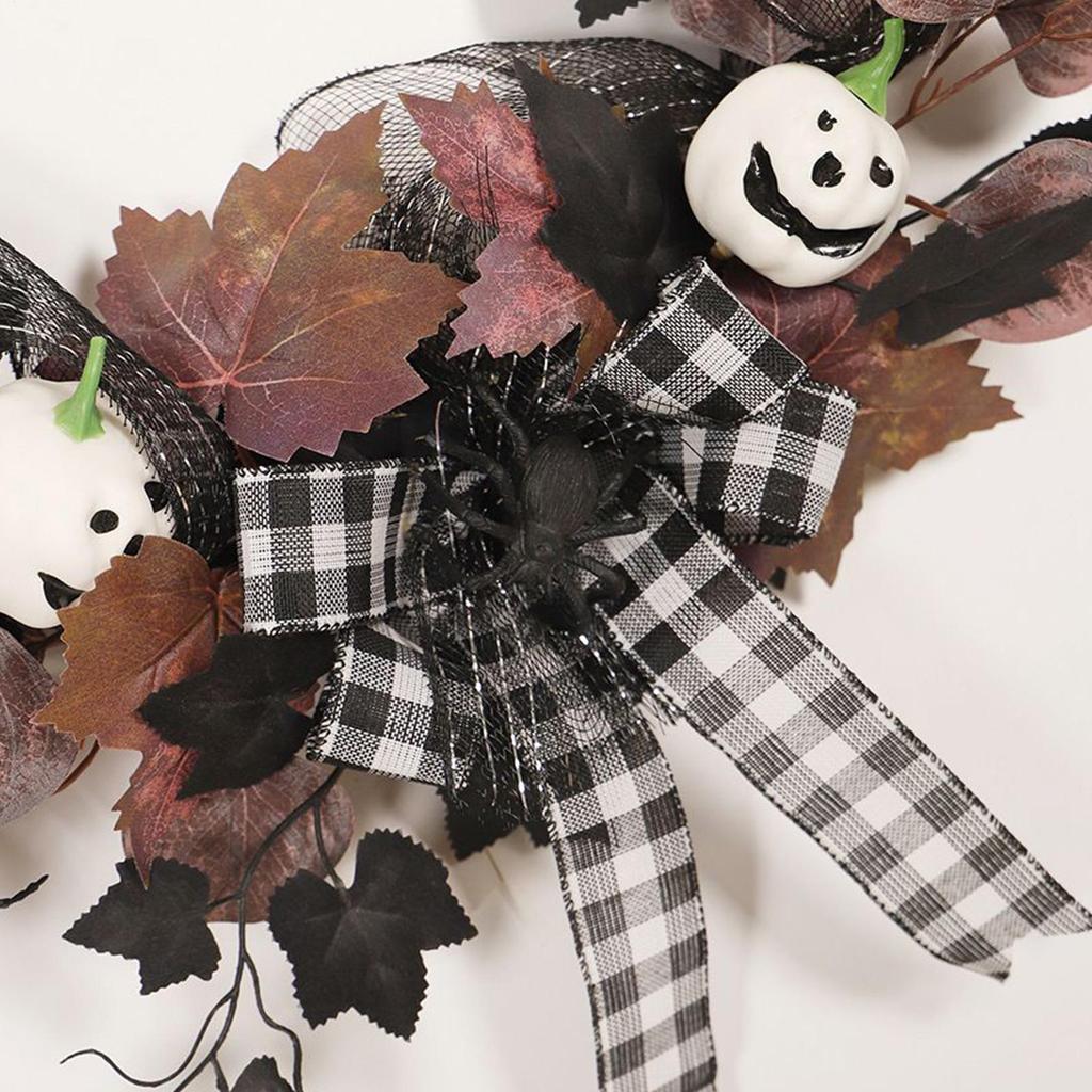 Spooky Halloween Wreath Festival Window Maple Leaves Garland Spider Pumpkin Ghost Festive Wreath 16 Inch For Kitchen Porch