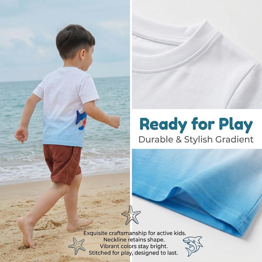 Summer New Boys' T-Shirt Round Neck Children'S Short Sleeve T-Shirt Knitted Cotton Shark Print Children'S Sweatshirt