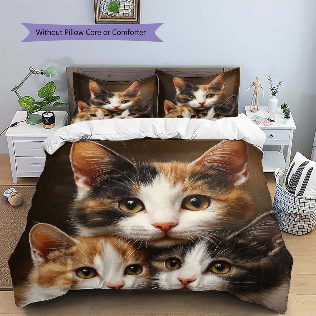 Calico Cat Pattern Bedding Home Decoration Birthday Gift (1 * duvet cover + 2 * pillowcase, without core)