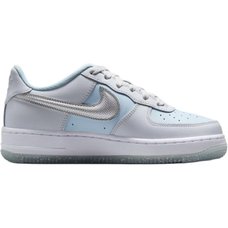 Nike Air Force 1 Slip Resistant Cushioning Low top Kids' Skateboarding Shoes Silver Blue Sneakers HQ3249-043