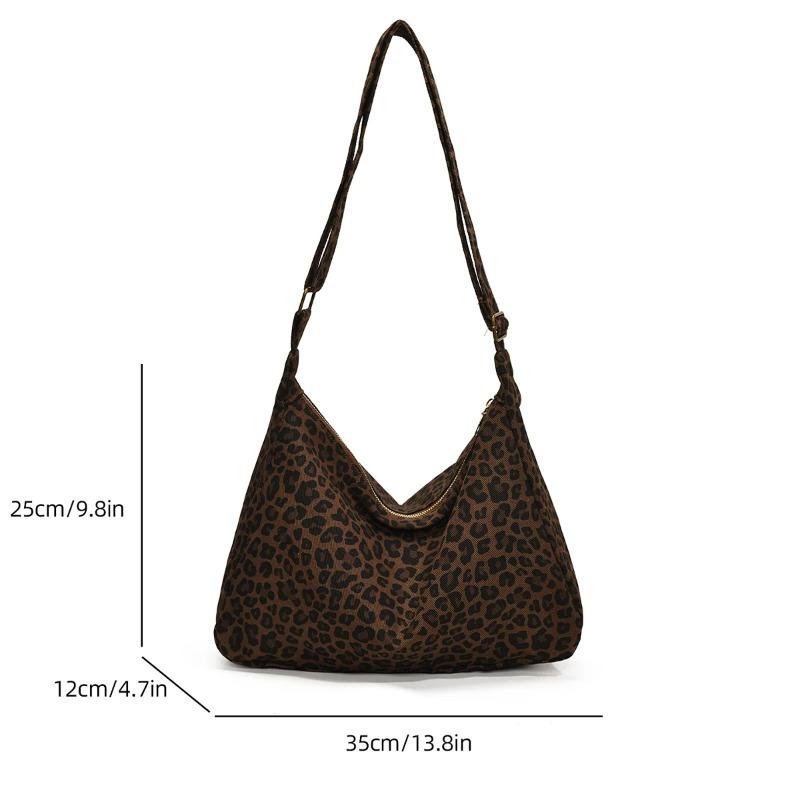 Trendy Casual Soft Textile Women's Shoulder Bag Large Capacity Leopard Print Female Retro Crossbody Bag for Commute Outings