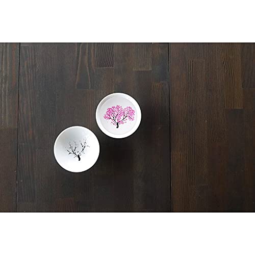[Authentic Product] Marumo Takagi Ceramics - Enjoy with Temperature - Cherry Blossom in Full Bloom Cooling White Flat Sake Cup Pair Set - Sake Cups, J