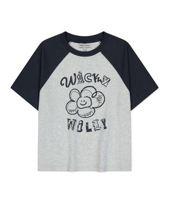 WACKY WILLY Women'S Lily Graphic Raglan Crop Short Sleeve T-Shirt Oatmeal