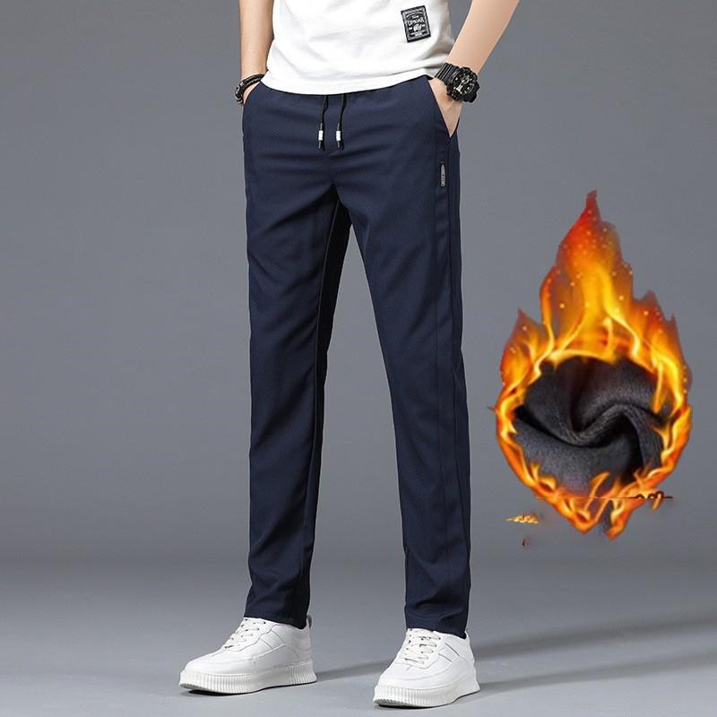 Men's Winter and Autumn Pants Fleece Thickened Non-ironing High Elastic Solid Color Business Straight Underpants