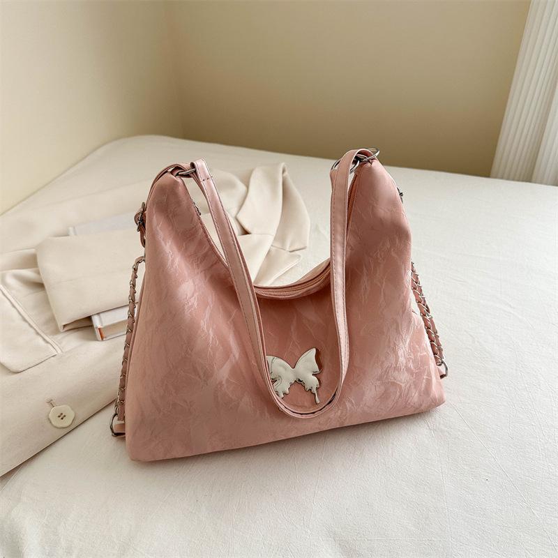 Women's Faux Leather Bucket Bag, Double Strap Butterfly Texture Shoulder Crossbody Purse, Soft Handbag with Phone Pocket