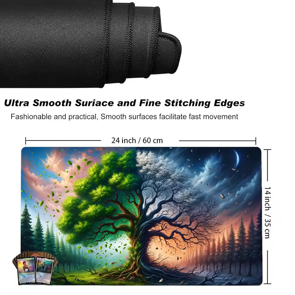 Dual Scenery Day Night Tree Playmat Mousepad Stitched Edge Non-Slip Rubber Base Thick Wear Resistant Suitable For work Card game