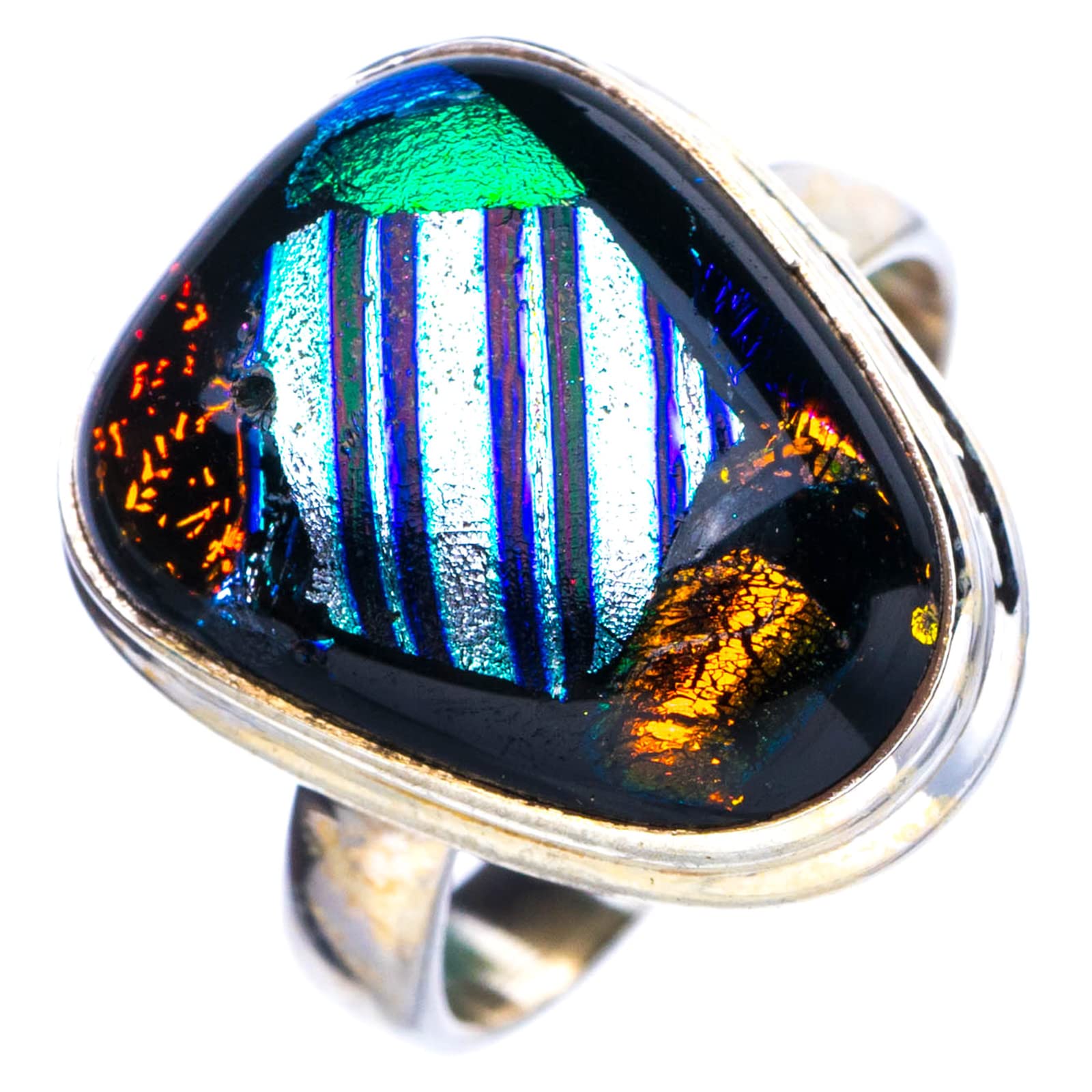 

StarGems® Natural Rainbow Dichroic Glass Handmade 925 Sterling Silver Ring 6.75 E8247