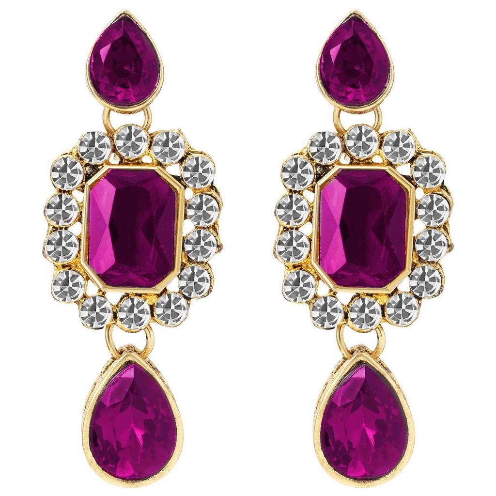 Gold Plated Crystal Kundan Necklace with Drop Earrings Jewellery Set for Girls & Women