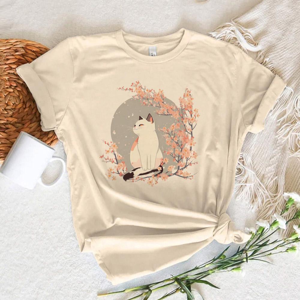 Cute Cat Top Women Harajuku Japanese Funny Tshirt Girl Comic Y2k Funny Clothing
