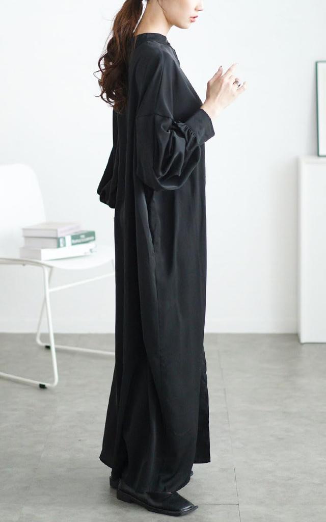 Gold Japan Plus Size Shirt Voluminous Band Solid Sizes Black Women's Dress, Long, Sleeves, Collar, Color, Winter, Autumn, Spring, Goldy-1644, LL-3L,