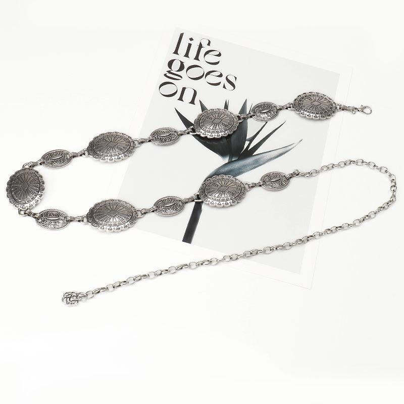 

Гравированная серебряная пятизвездочная поясная цепочка для женщин, ретро богемное украшение с юбкой, металлический ремень-бабочка для женщин