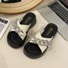 Thick-bottomed cool slippers for women's outer wear 2025 summer new high-value metal chain soft bottom cross with high-heeled slippers for women
